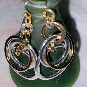 Vintage two tone silver gold tone multiple hoop earrings